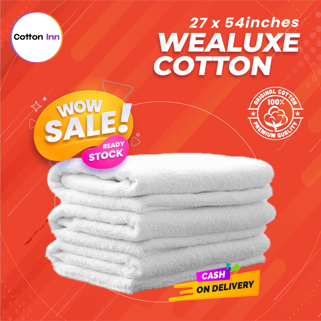 Wealuxe Cotton Bath Towel 27x54 Lightweight Soft and Absorbent Gym Pool Towel White Shopee Malaysia
