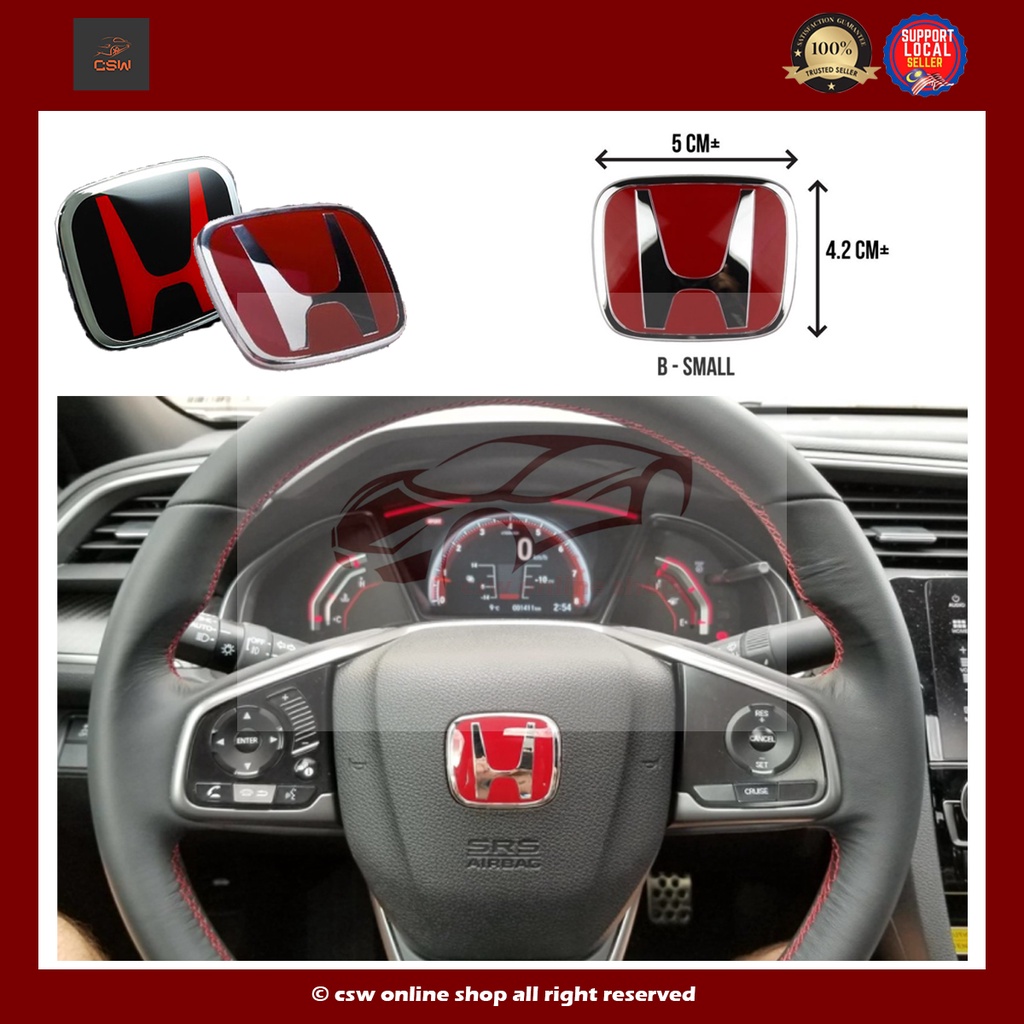 Honda TypeR Steering Wheel Car Kereta Logo Badge Emblem Silver / Red