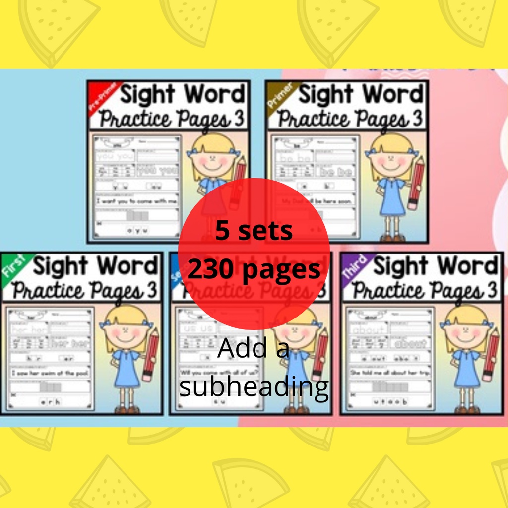 (PDF) kindergarten sight work practice worksheet 5 sets 230 pages ...