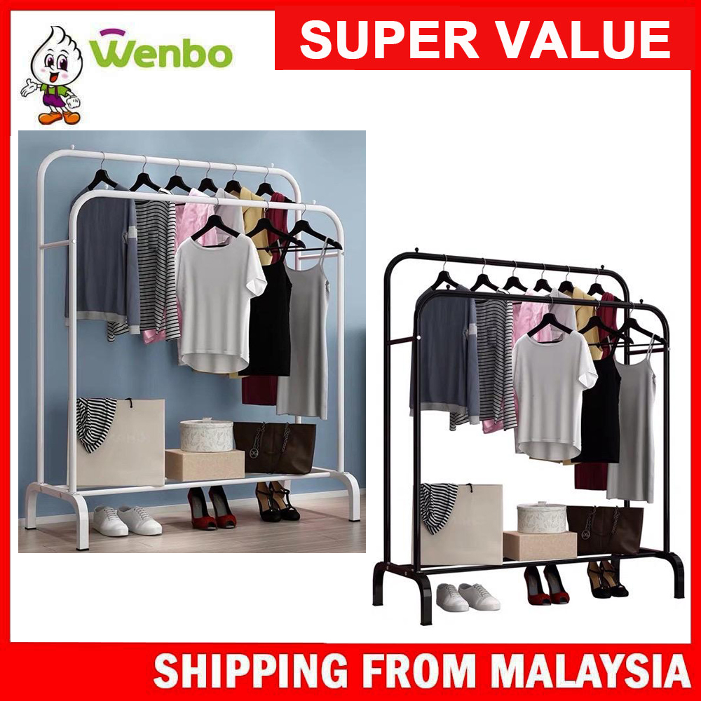 Wenbo Metal Folding Single/Double Rod Clothing Hanger Rack Shopee