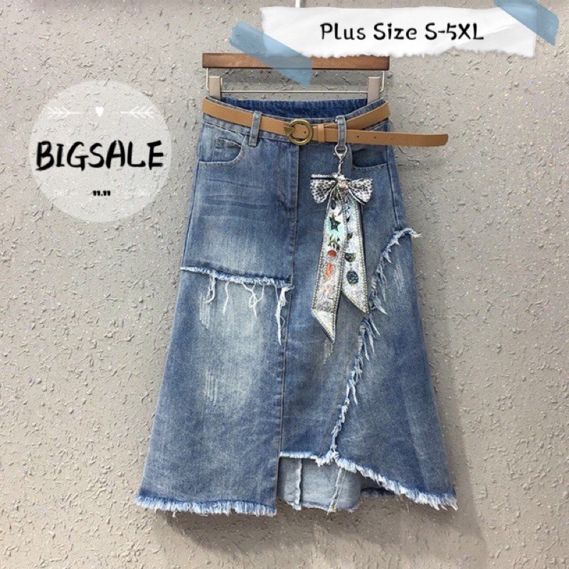 ☻ L O T U S ☻ Plus Size Skirt Women Ripped Irregular Cutting