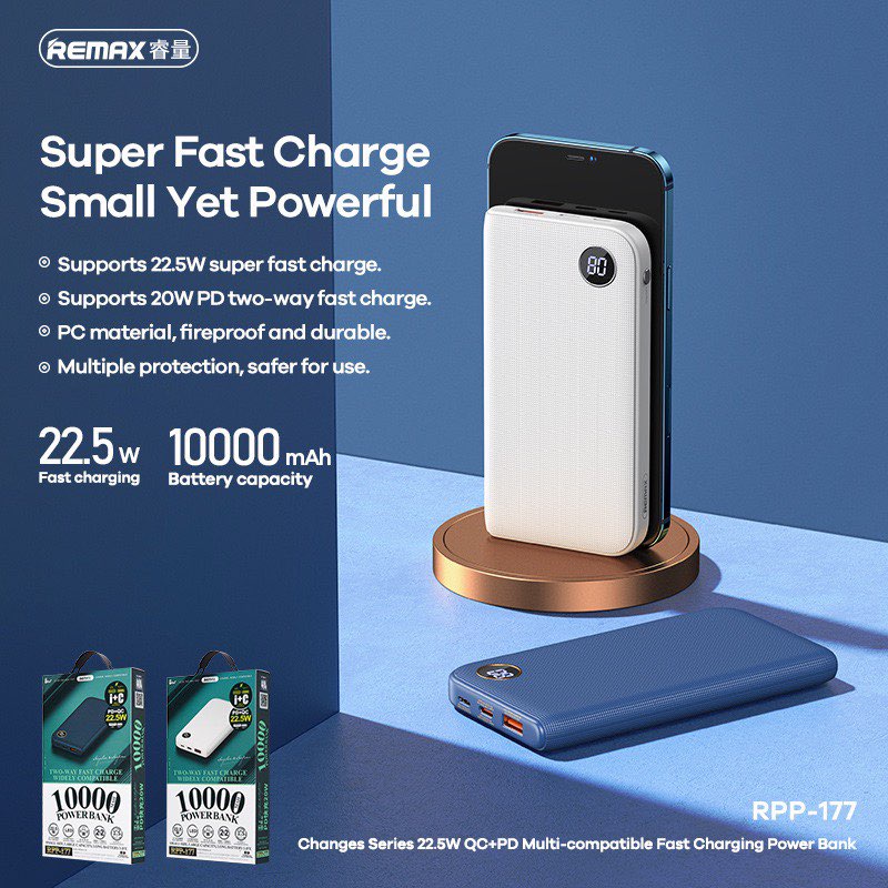REMAX RPP-177 Two-Way Super Fast Charge 22.5W 10000mAh Ip + Type-C ...