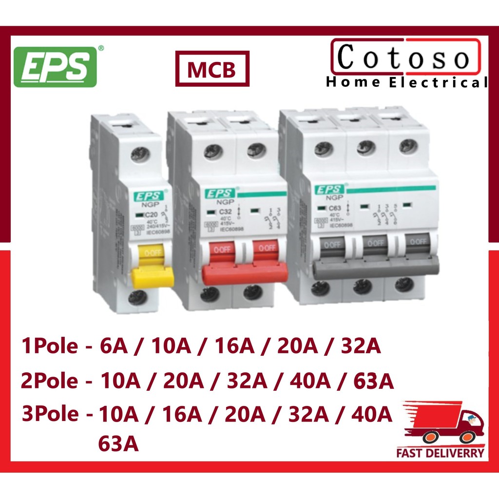 EPS 1Pole /2Pole / 3Pole (6KA) MCB 6A , 10A , 16A , 20A , 32A Miniature ...