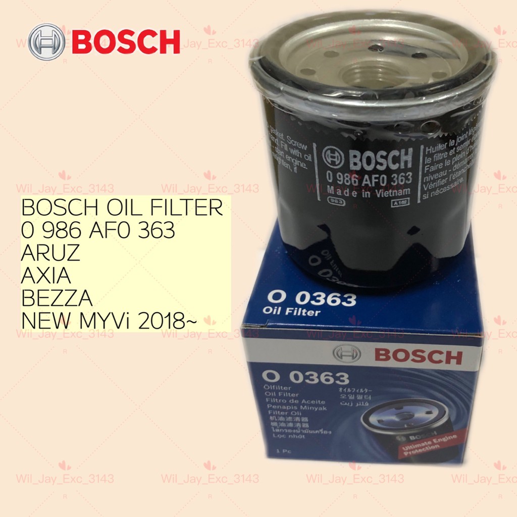 BOSCH O 0363 OIL FILTER FOR PERODUA NEW MYVI 2018 ARUZ AXIA BEZZA