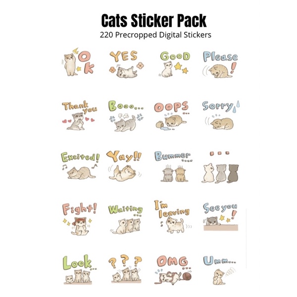 220 Digital Stickers Happy Cat Sticker Pack Goodnotes Sticker Goodnotes