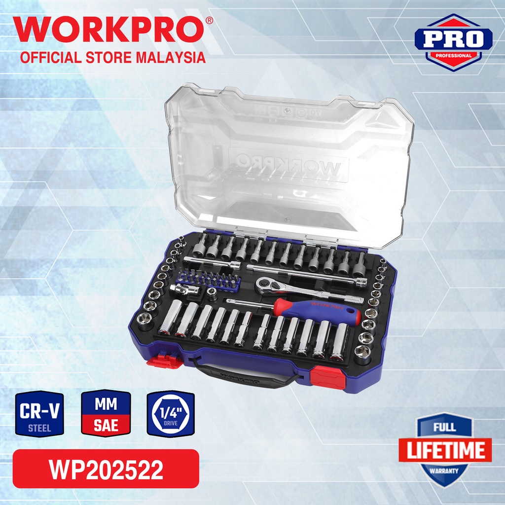 WORKPRO DR.6 Point Socket Set (70 Pcs 1/4