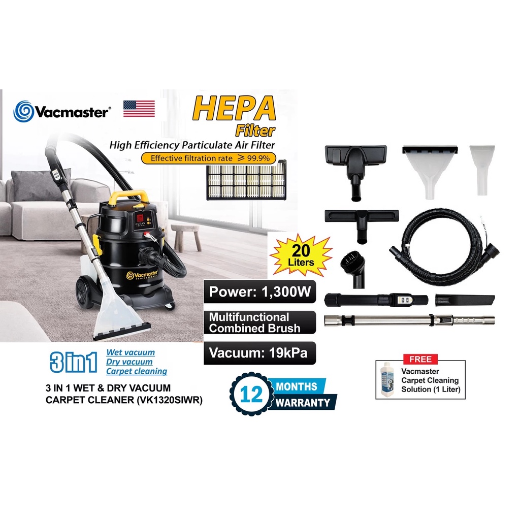 Vacmaster 20L 3in1 Wet & Dry Vacuum & Carpet Spray Extractor Shopee