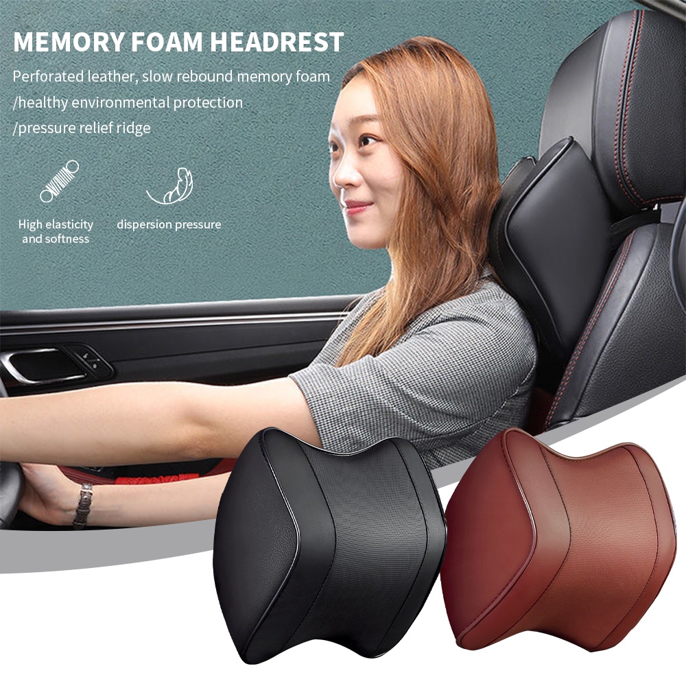 Car Seat Headrest Leather Memory Cotton Neck Pillow Head Neck Rest