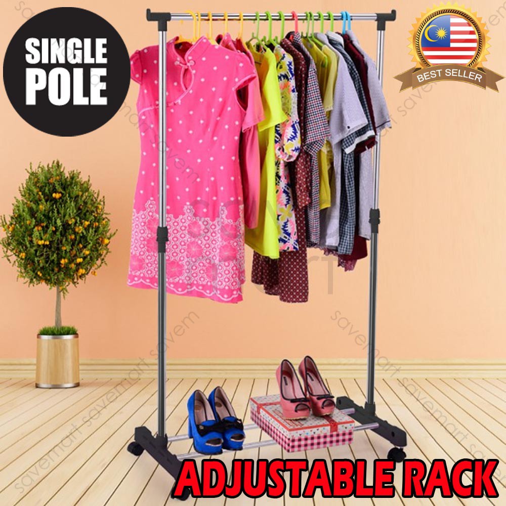 Adjustable Rack Single Pole Telescopic Clothes Rack Portable Hanging ...