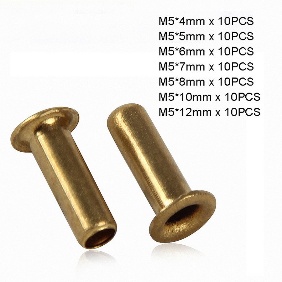 M5 Brass Eyelet Hollow Tubular Rivets Through Nuts Kit Length 4/5/6/7/8