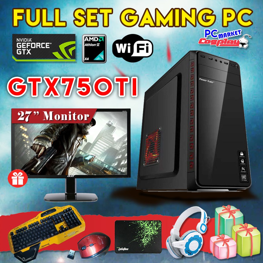 Full Set Gaming PC Desktop GTX750TI + 27'' Monitor AMD 4 core Support ...