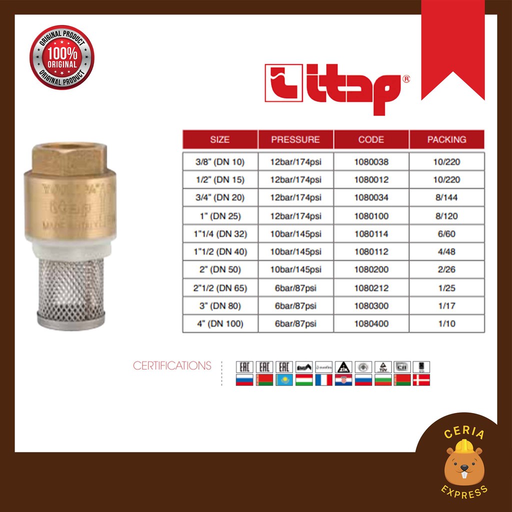 YORK® (Made in Italy) ITAP Brass Spring Foot Valve Heavy Duty (Size: 1/ ...