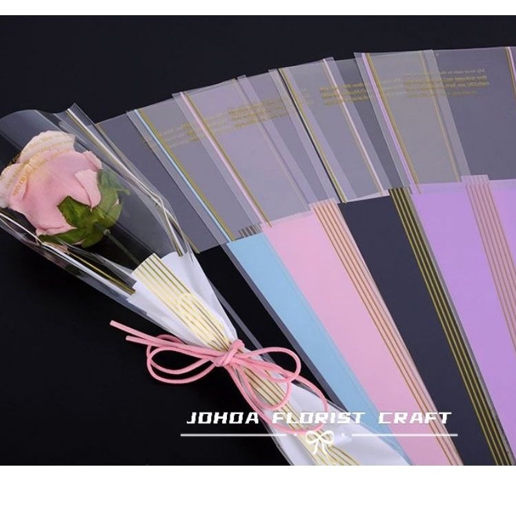 50Pcs Single Flower Rose Transparent Bag Bouquet Wrapping Plastic Opp ...