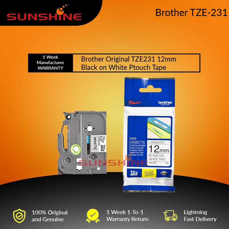 Brother TZe-231 Labelling Tape Cassette, 12 Mm (W) X 8 M (L