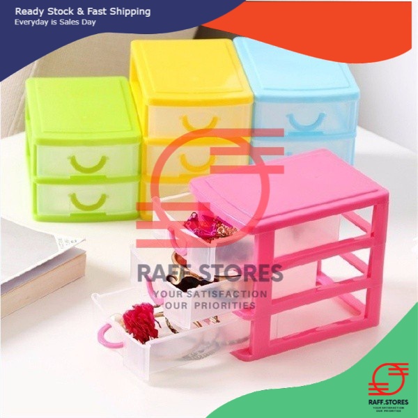 3 Layer Mini Drawer Desk Organizer Plastic Storage Box Kotak plastik