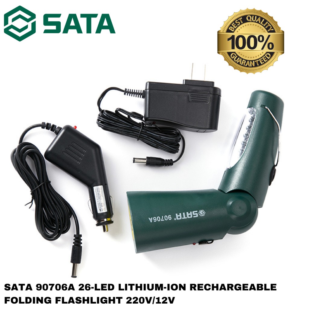 SATA 90706A 26-LED LITHIUM-ION RECHARGEABLE FOLDING FLASHLIGHT 220V/12V ...