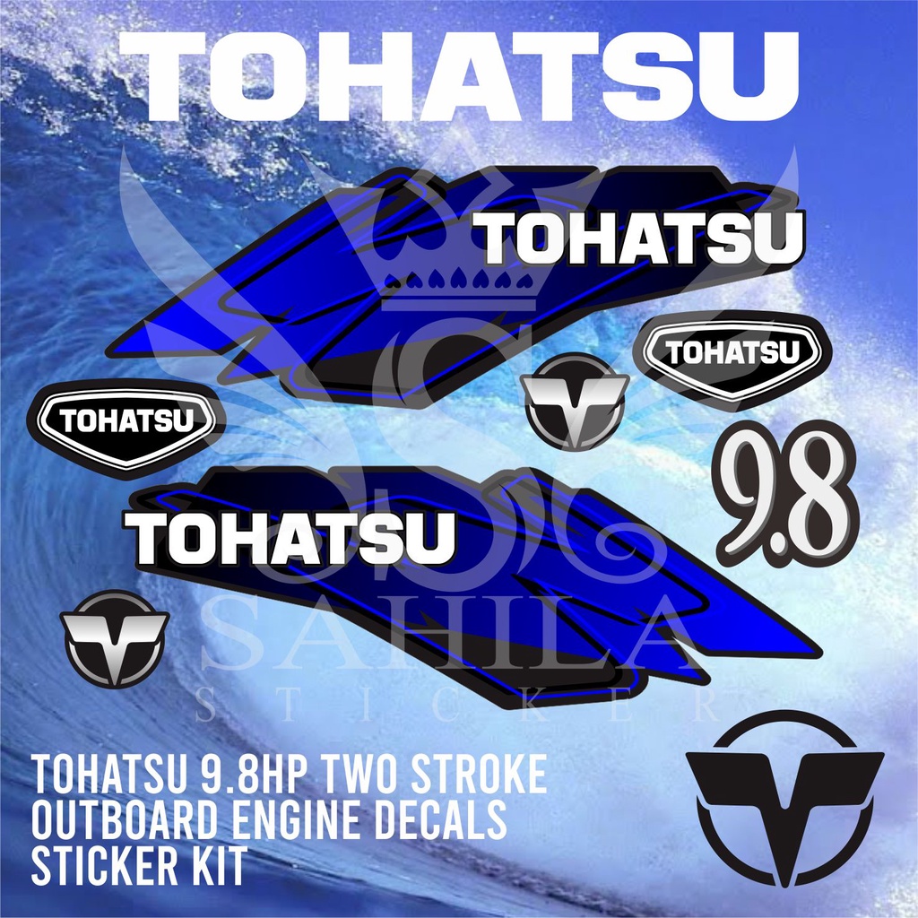 Tohatsu 9.8HP TWO STROKEOUTBOARD ENGINE DECAL STICKER SET KIT BLUE ...