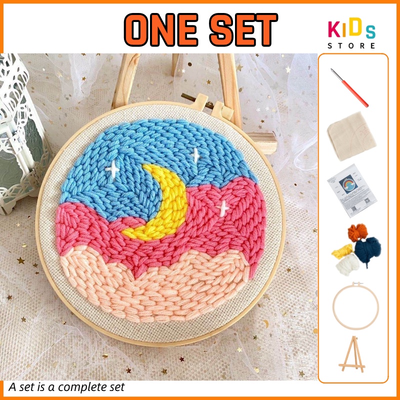 Embroidery Kit Needlework for Beginner Punch Needle Cross Stitch Set ...