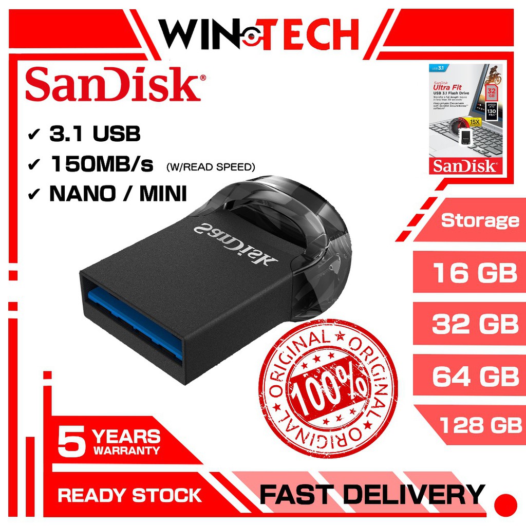 SanDisk Pendrive Usb 3.1 Ultra Fit 16GB/32GB/64GB/128GB USB 3.1 Flash ...