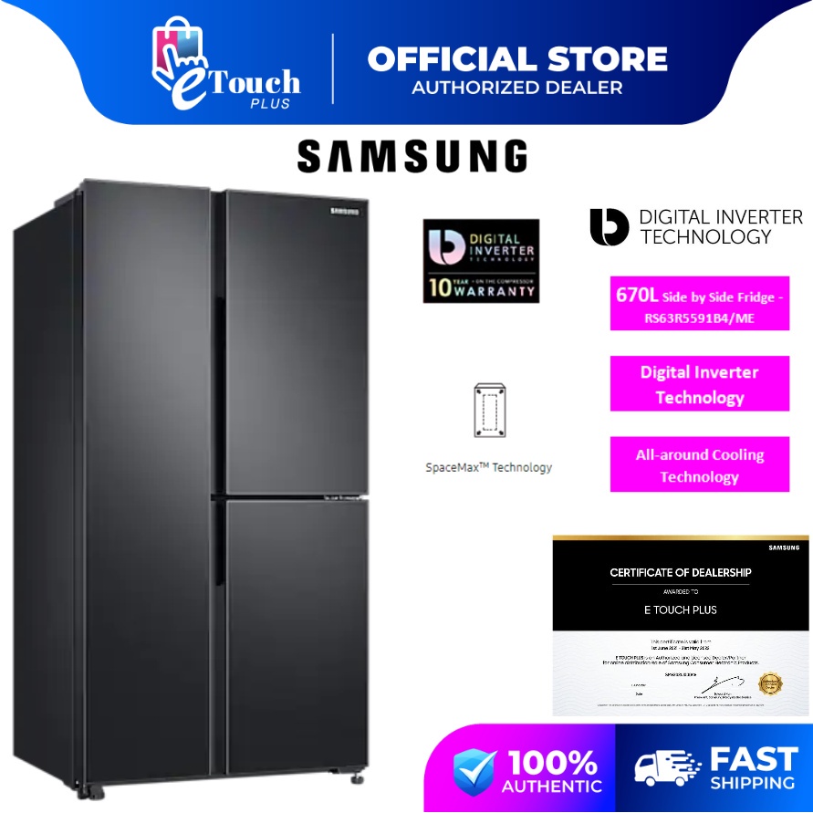 SAMSUNG 670L SIDE BY SIDE 3 DOOR REFRIGERATOR WITH FLEXZONE RS63R5591B4/ME peti ais fridge