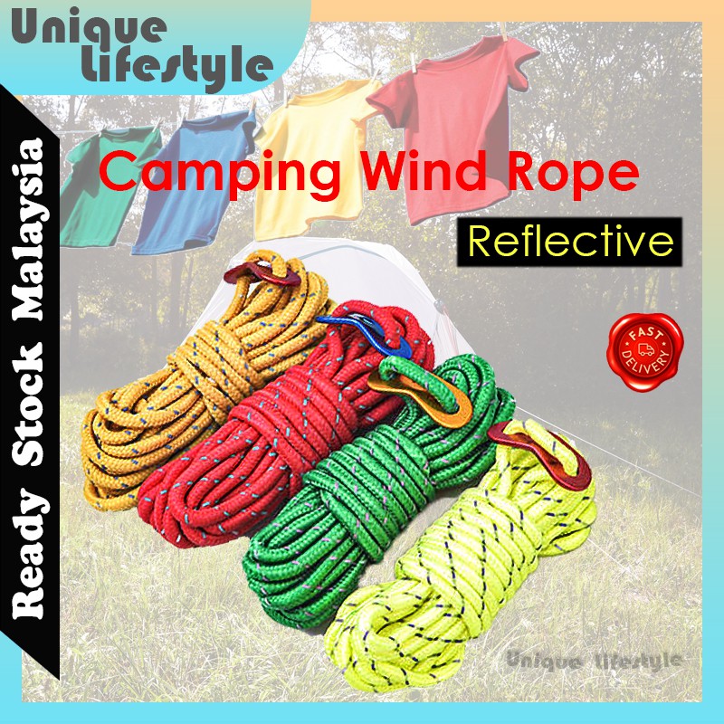 Camping Reflective Rope 4mm Tali Khemah Flysheet With Hooks Clothesline ...