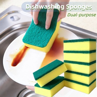 5Pcs Microfiber Kitchen Scrub Sponges, Dual Side Reusable Scouring Pads -  Random Colors