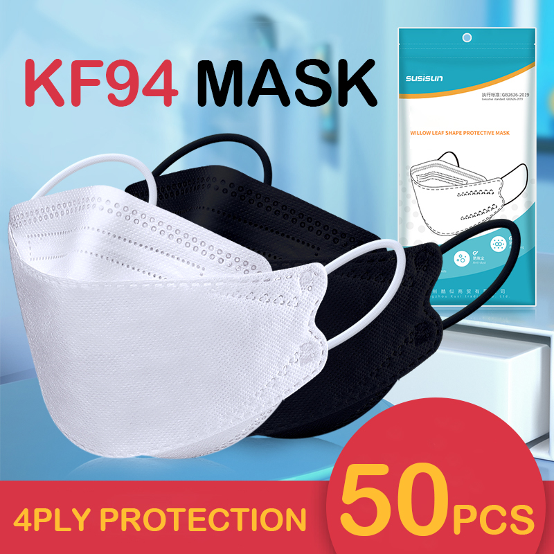 50PCS KF94 Korea Mask 4ply Protective Breathing White Mask Reusable Beauty Facial Black Mask