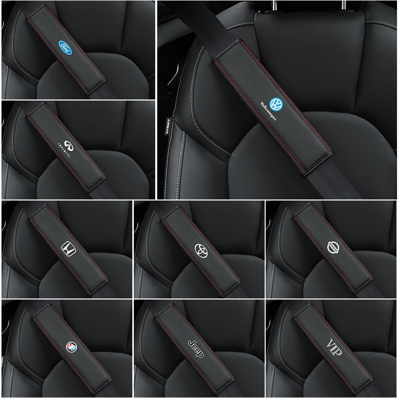 TSUGAMI Car Seat Belt Pads, 2 PCS Leather Seatbelt Covers Protect Your Neck And Shoulder & More Comfortable Driving, Harness Pad For All Cars And Backpack Straps, Car Interior Accessories (Red), Seat