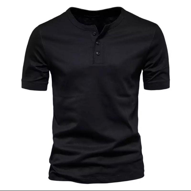 HITAM Henley Roxy Black Black Men's Short Sleeve Button Shirt | Shopee ...