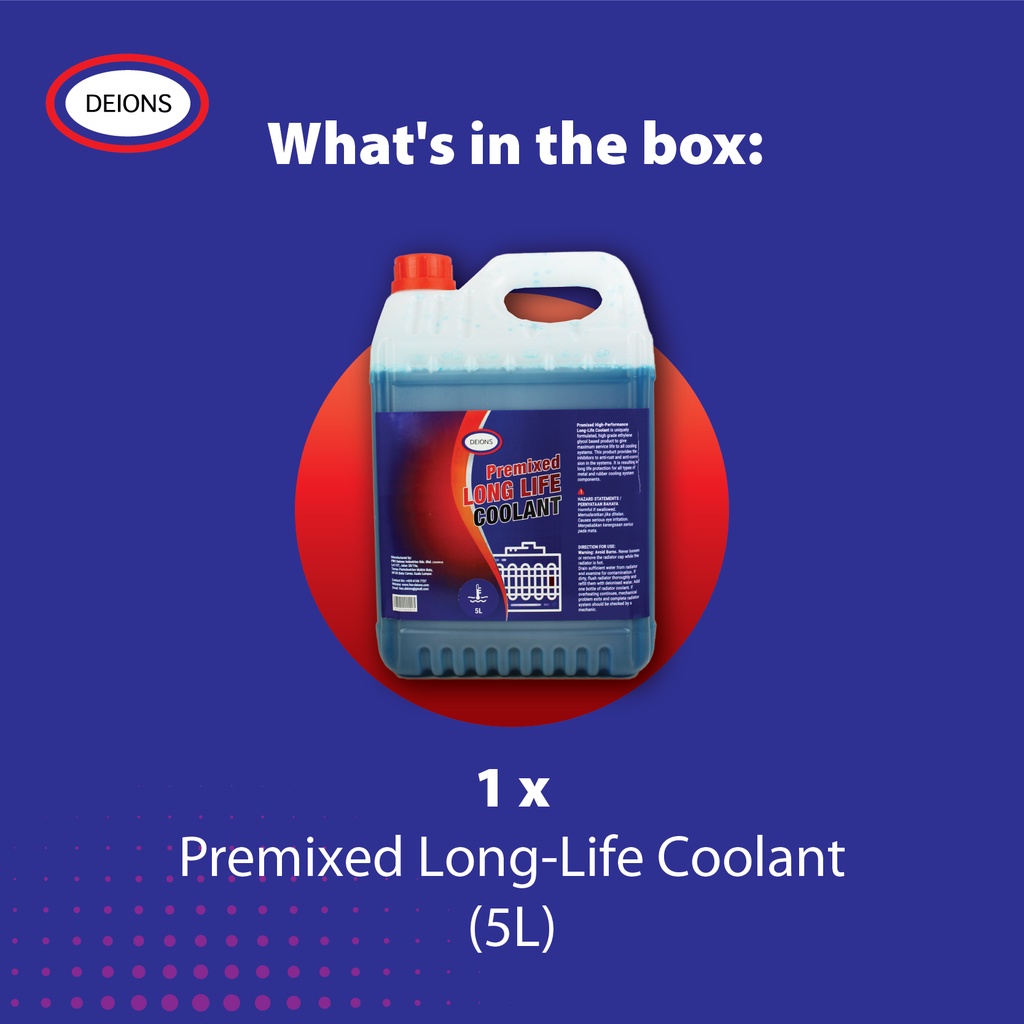 [Car Care Essential] Deions Premixed LongLife Coolant (5L) 50/50 (No