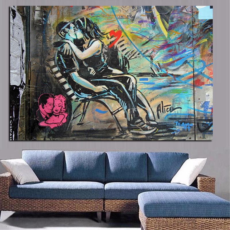 Hd Printing Graffiti Poster Kissing the Realistic Oil Painting on ...