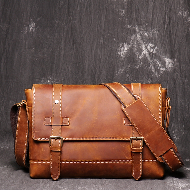 100 Natural Genuine Leather Sling Bags Vintage Crazy Horse Leather A4 Men Messenger Bags Shopee Malaysia