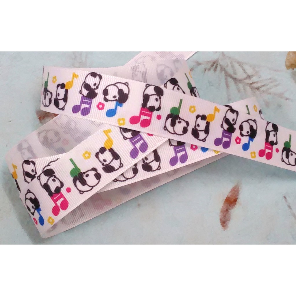 SALES 4 yards Grosgrain Ribbon PANDA BEAR MUSICAL NOTES 7/8