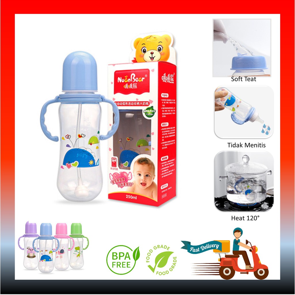 Feeding Bottle 8 oz with Handle Standard Mouth Neck Botol Susu Baby PP ...