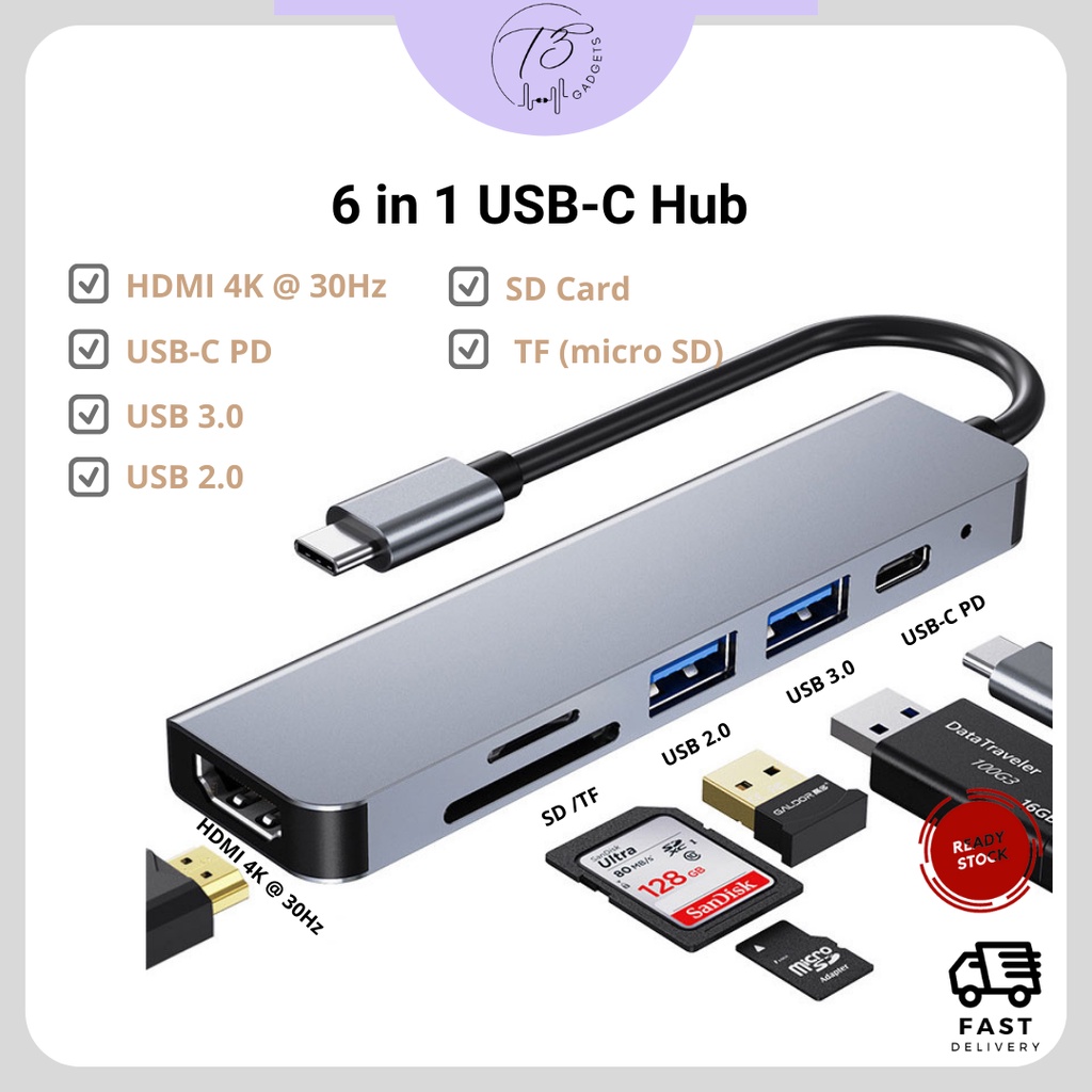 [Ready Stock] 6 dalam 1 Stesen Dok Tanpa Wayar | USB Hub Type-C ...