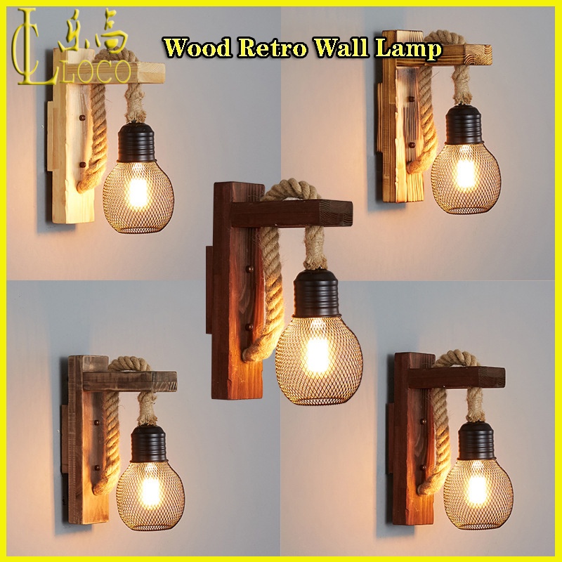LOCO LOFT Wall Lamp Indoor Wood Wall Light Coffee Shop Retro Wall Lamp ...