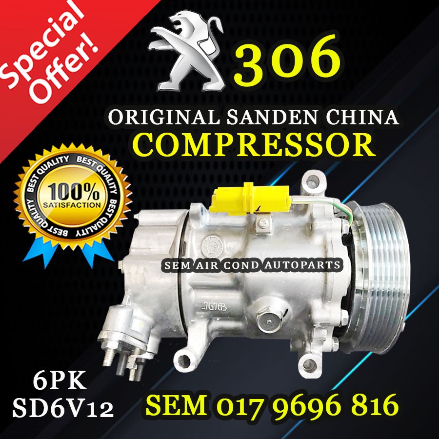 PEUGEOT 306 6PK SD6V12 ORIGINAL SANDEN CHINA COMPRESSOR (CAR AIRCOND ...