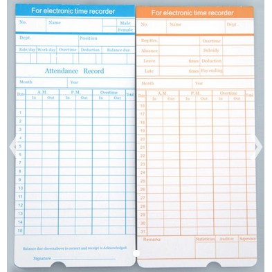 TIME RECORDER PUNCH CARD MACHINE CARD（100PCS）打卡片（100pcs) | Shopee Malaysia