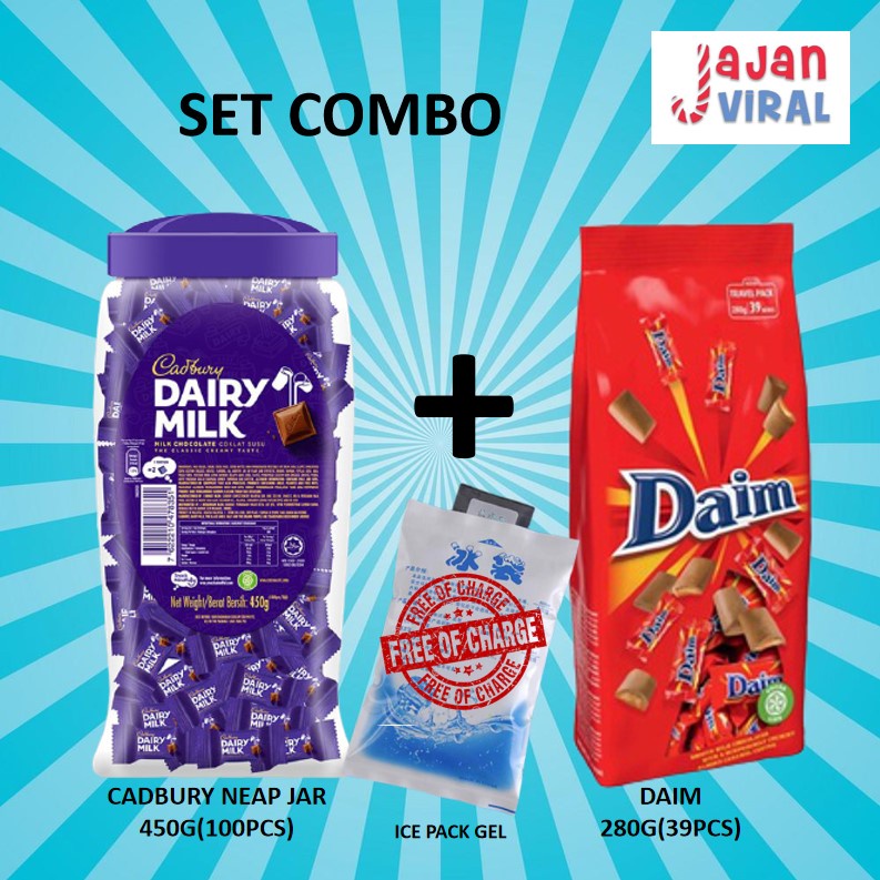 SET COMBO JIMAT CADBURY DAIRY MILK NEAP JAR 450G(100PCS) + DAIM 280G ...