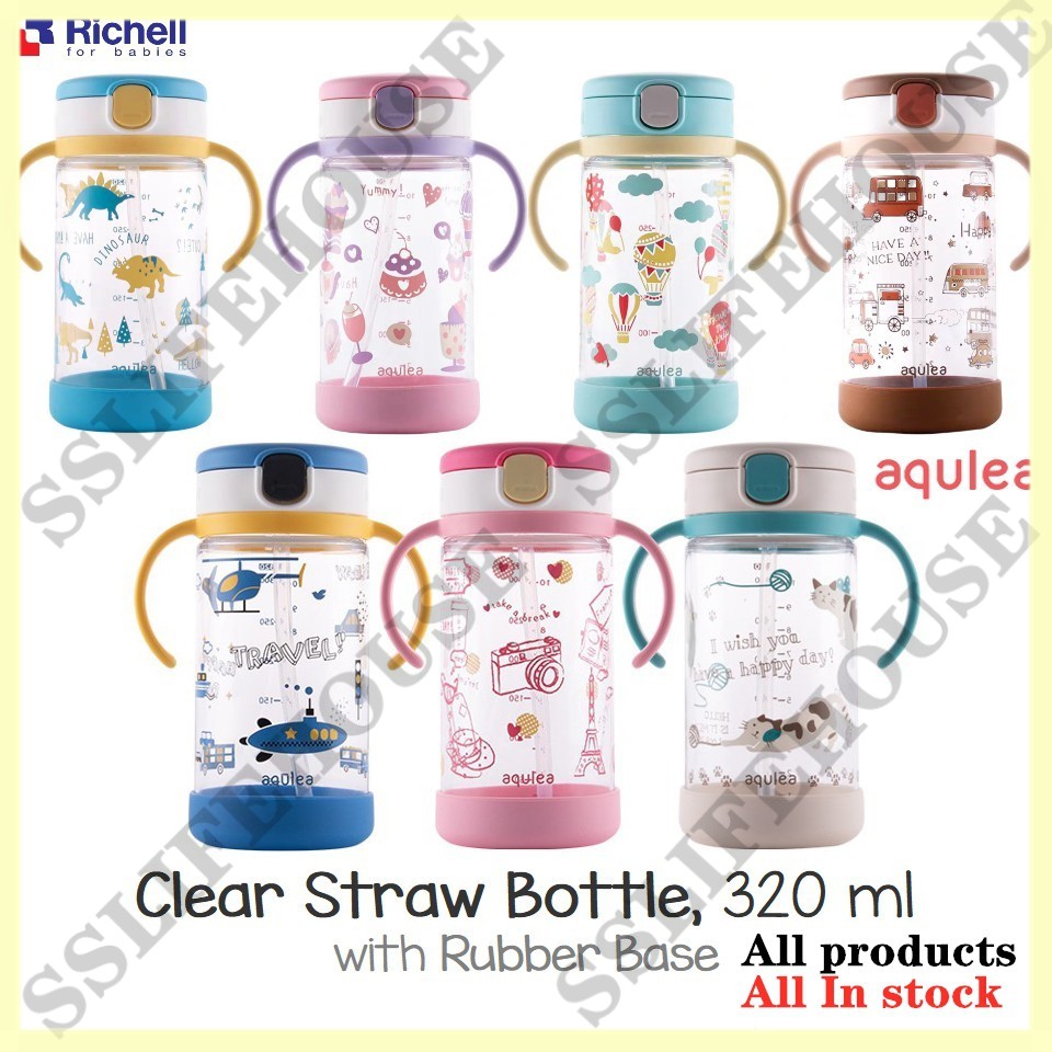 2020/2021 Designs Richell Aqulea Clear Straw Bottle Mug 320ml | Shopee ...