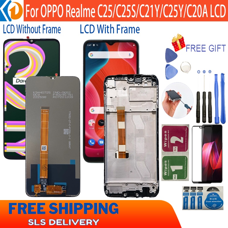 Original Fro OPPO Realme C25 RMX3193 RMX3191 C25S RMX3195 RMX3197 C21Y  RMX3261 C25Y RMX3265 RMX3268 C20A LCD Display Screen With Frame Display  Touch