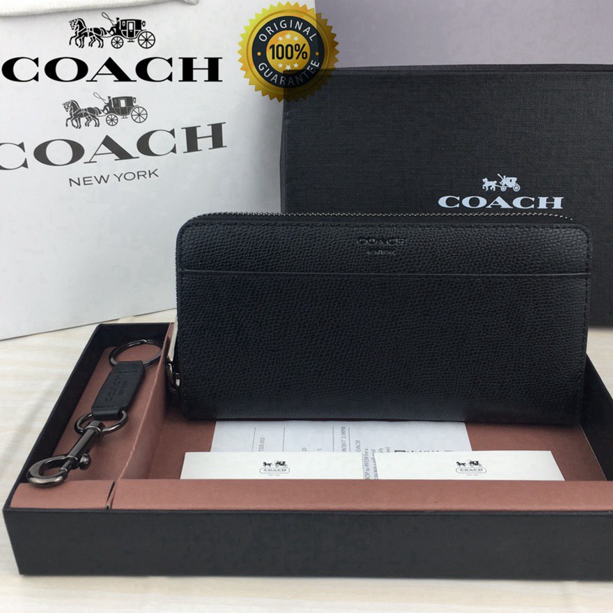 Coach long wallet men zipper wallet black multi-card slot large ...