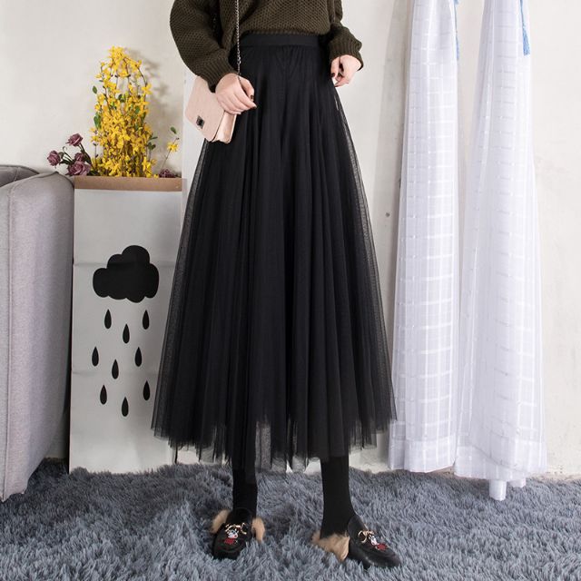 Women mesh skirt plain color long skirt Shopee Malaysia