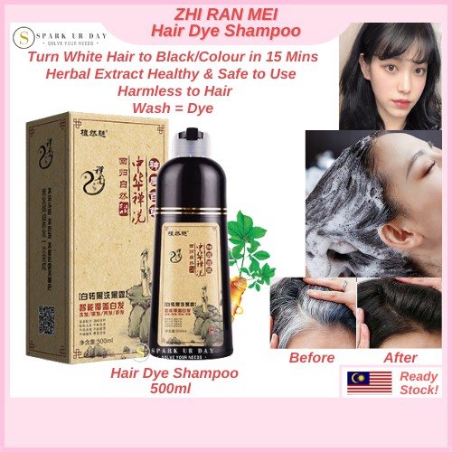 ZHIRANMEI Hair Dye Shampoo Black Coloring Herbal White Grey Hair Turn ...