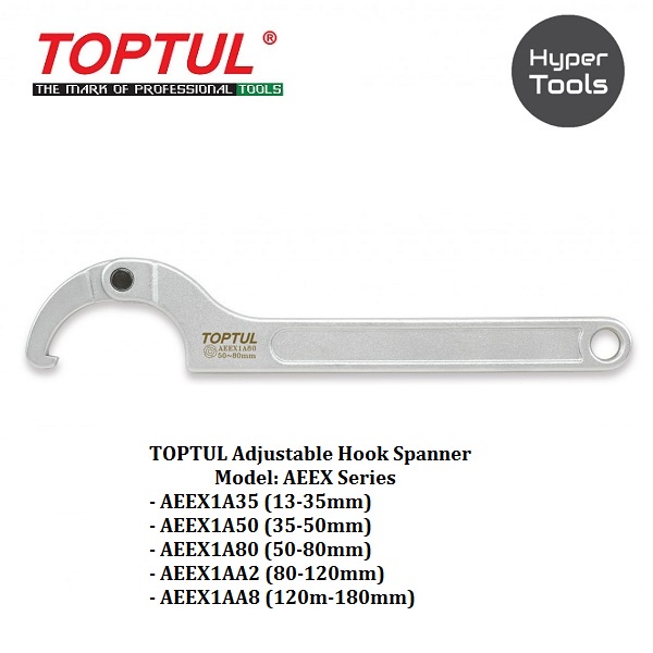 Toptul AEEX 1A80 Adjustable Hook Spanner Wrench 50-80mm Single
