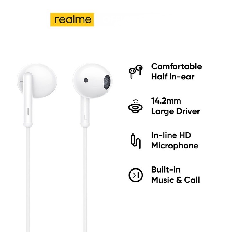 realme Buds Classic Comfortable Half in ear 14.2mm Large Driver In line HD Microphone White Shopee Malaysia