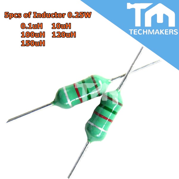 5pcs of Axial Inductor 5% 0.25W Resistor 0.1uH/ 10uH/ 100uH/ 1mH Techmakers