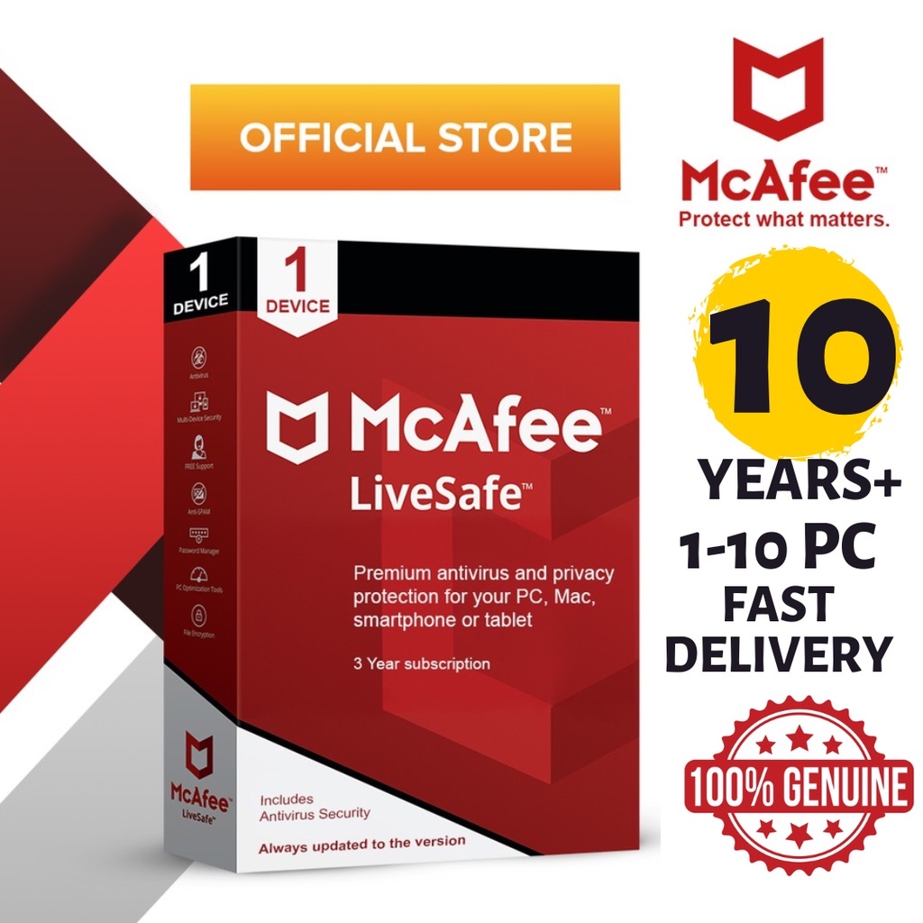 McAfee Livesafe Antivirus Total Protection Security (Windows Mac) (Genuine Official