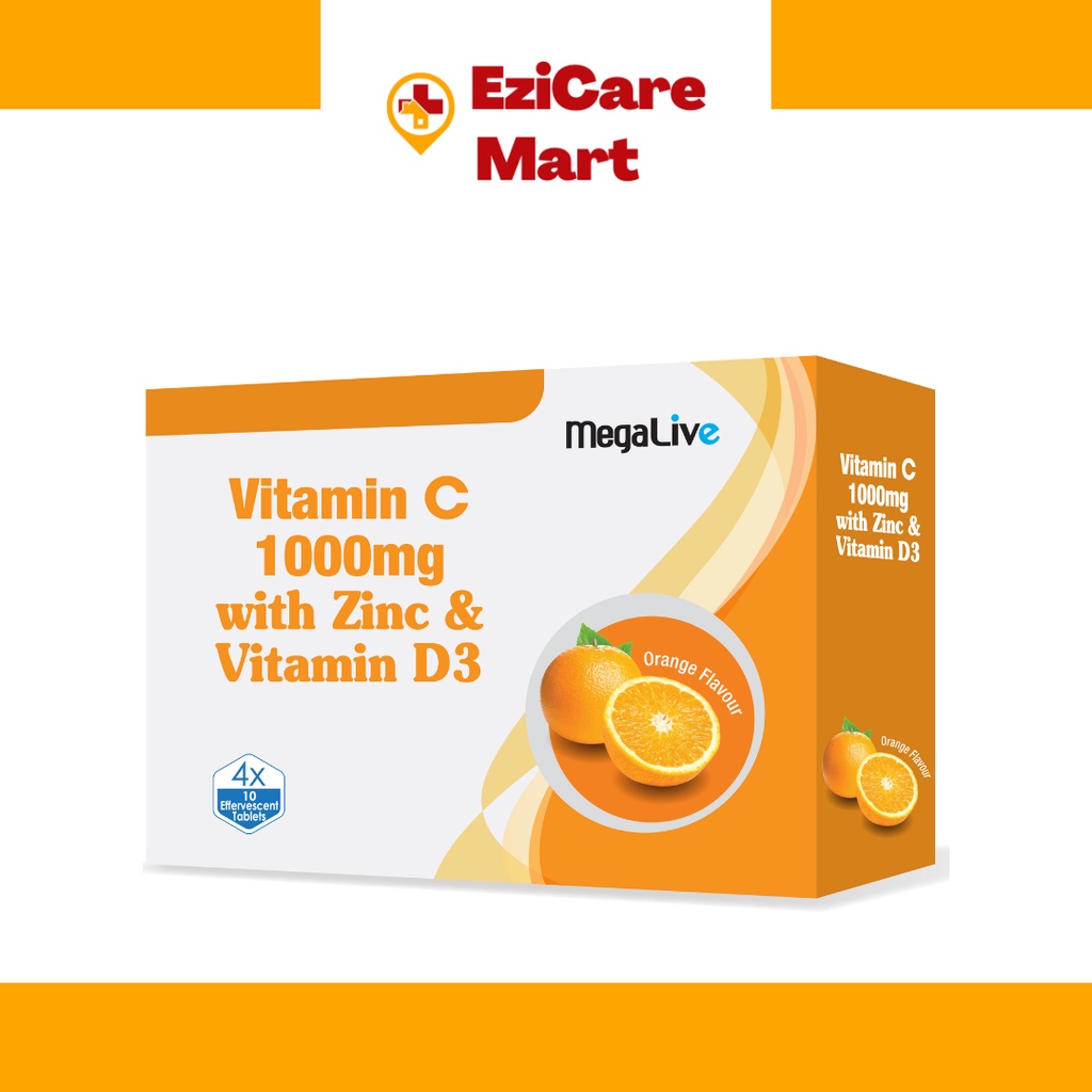 Megalive Vitamin C 1000mg with Zinc and Vitamin D3 Effervescent Tablet