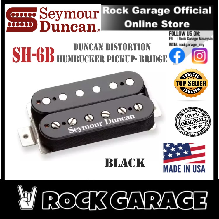 Micro Guitare Seymour Duncan SH-6B Distortion Humbucker - Pour Metal, Rock Gain élevé - Noir